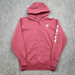 Ariat REAL Hoodie Sweatshirt Womens Small Red Logo Fleece Pullover Western